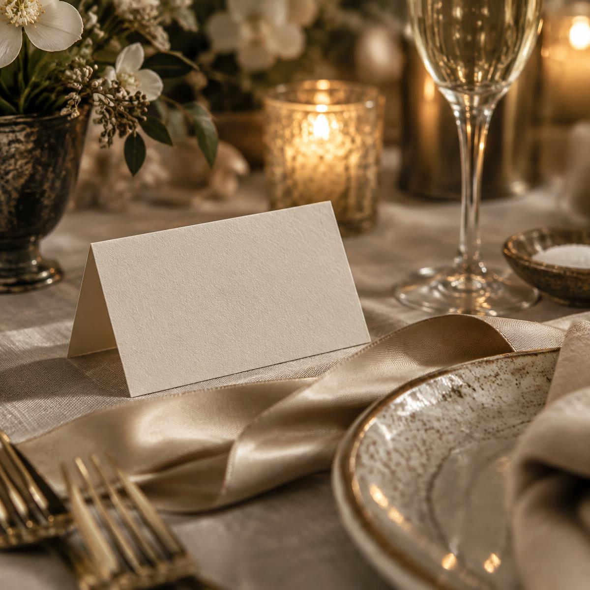A refined place setting with champagne ribbon